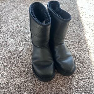 UGG Black Leather quilted Winter Boots